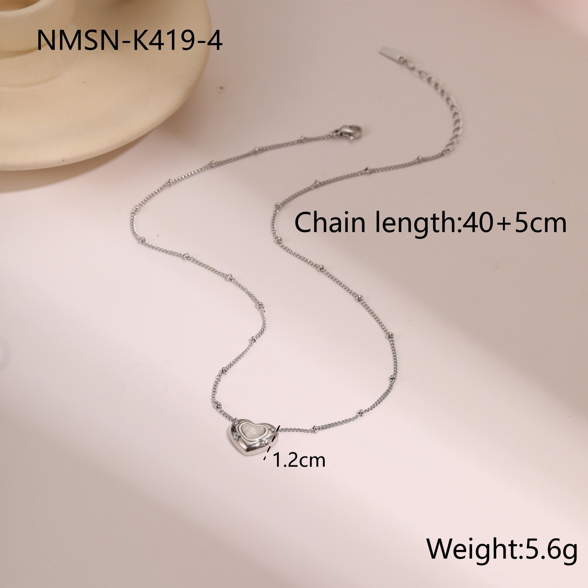Fashion Design Love Heart-shaped Natural Stone Pendant Titanium Steel Necklace Ins